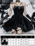Grunge Gothic Women Dress Lace Trim High Waist Bodycon Mini Dress 2026 New E-girl Vintage Punk Harajuku Lolita Party Clothes