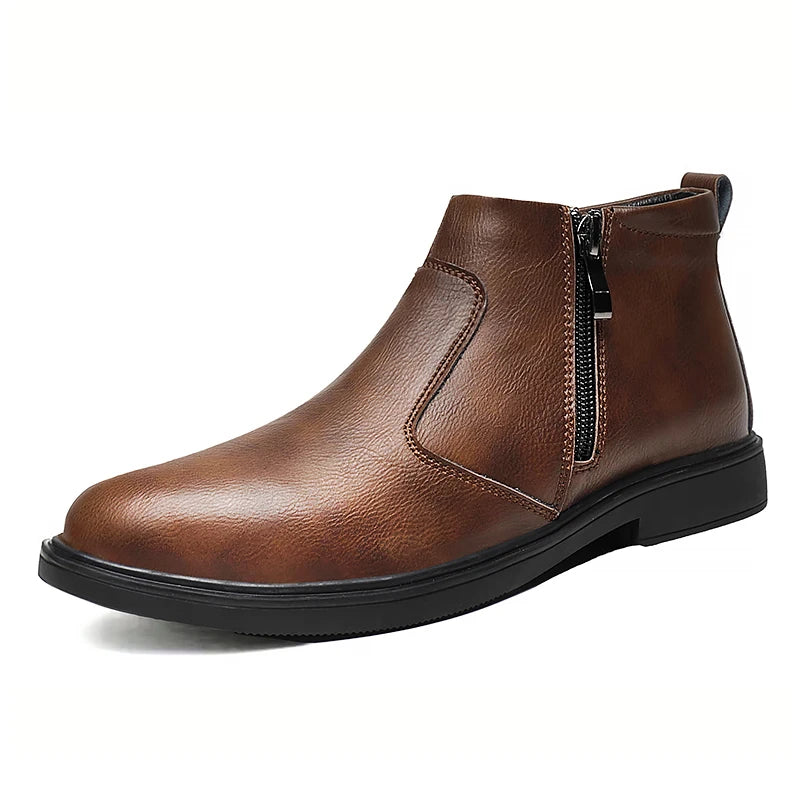 UPTOWN ZIP - Men's High-Top Leather Chelsea Boots - Side Zipper, Business Casual