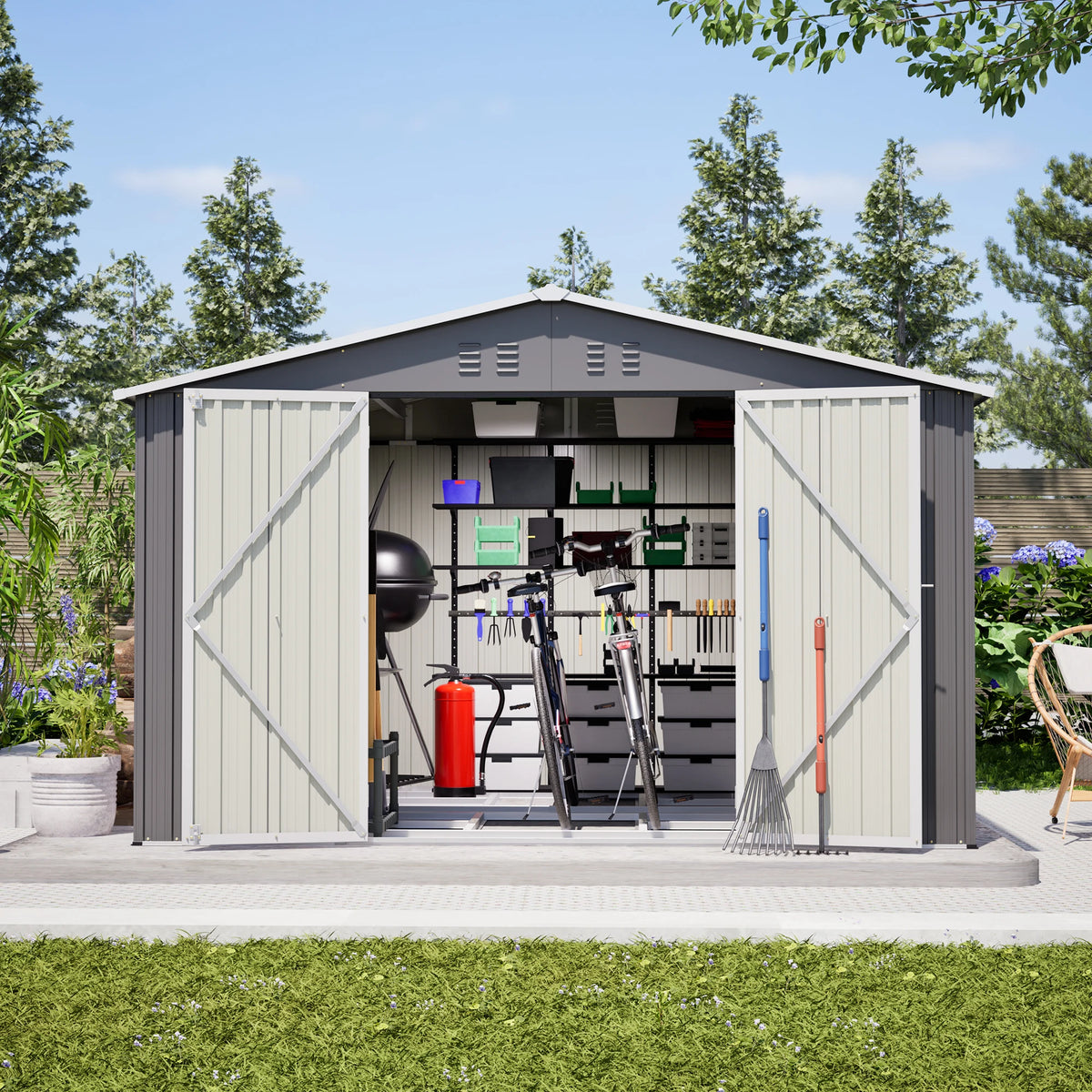 GARDEN STORAGE SHED - 289 × 239 × 191 cm - Reinforced Weatherproof Steel