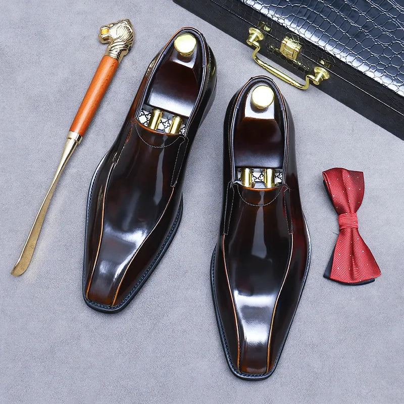 Men's Cowhide Leather Pointed Toe Loafers - Business Formal Slip-On EU 37-46