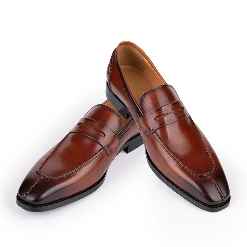 BOARDROOM SLIP - Men's Handmade Cowhide Leather Loafers - Elegant Business Dress Shoes in Black & Brown