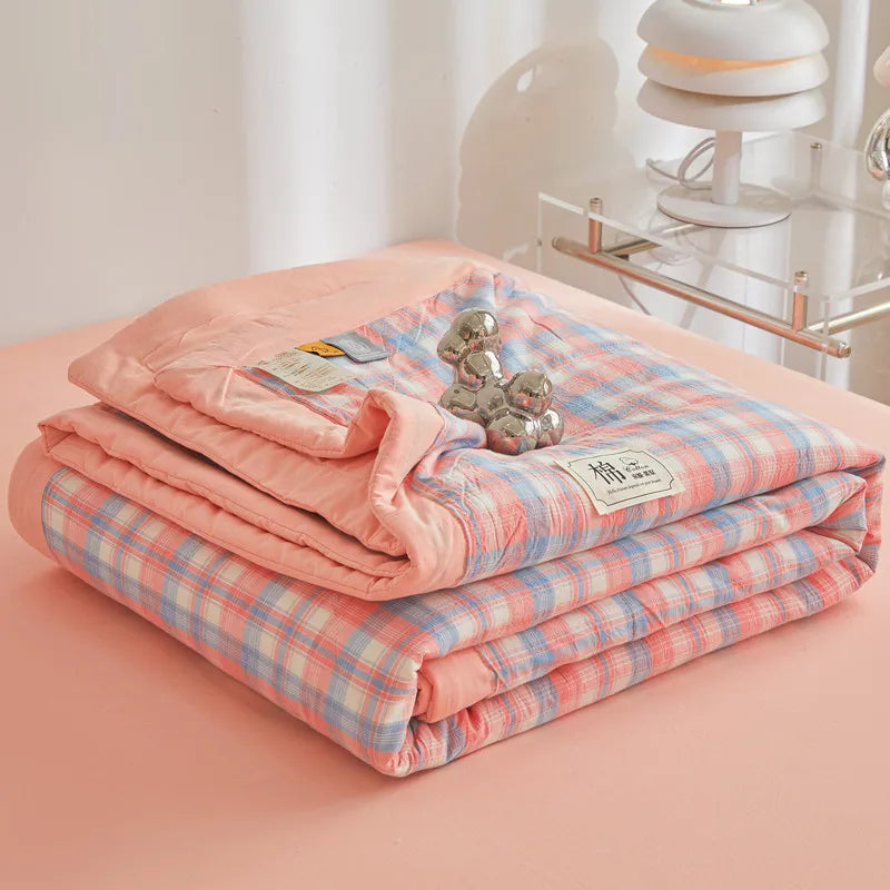 WASHED COTTON SUMMER QUILT - Long-Staple Fill, Plaid Quilting - Soft Nights, 9 Colors