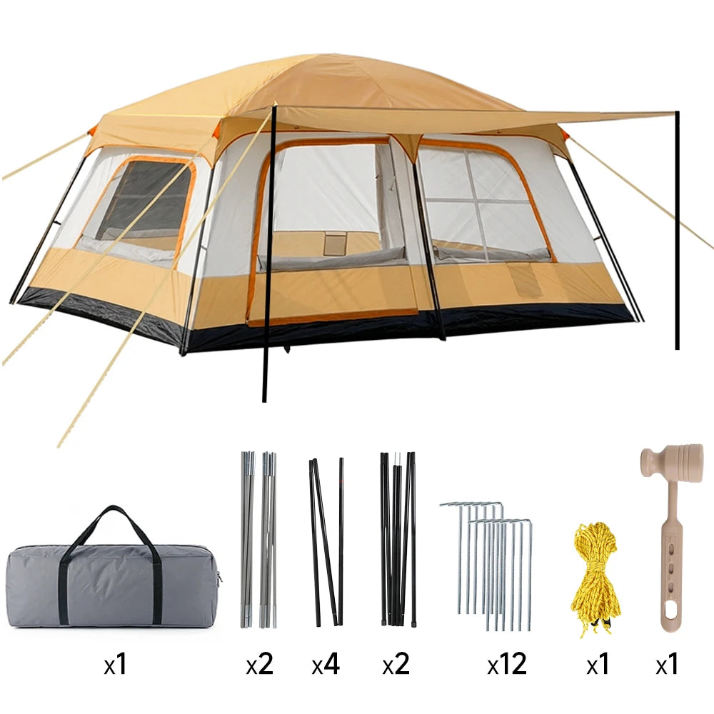 Outdoor Camping Tent 4-6 Person Double Layer 2 Room Waterproof Windproof
