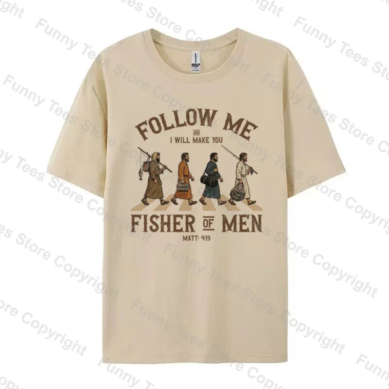 Fisher of Men Bible Verse T Shirt Retro Cartoon Funny Christian T-Shirts Religious Graphic Tees Men Women Cotton Faith Tops Gift