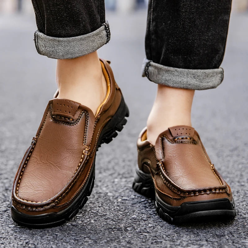 Men's Split Leather Slip-On Business Casual Flats - Comfort Work Shoes EU 38-48