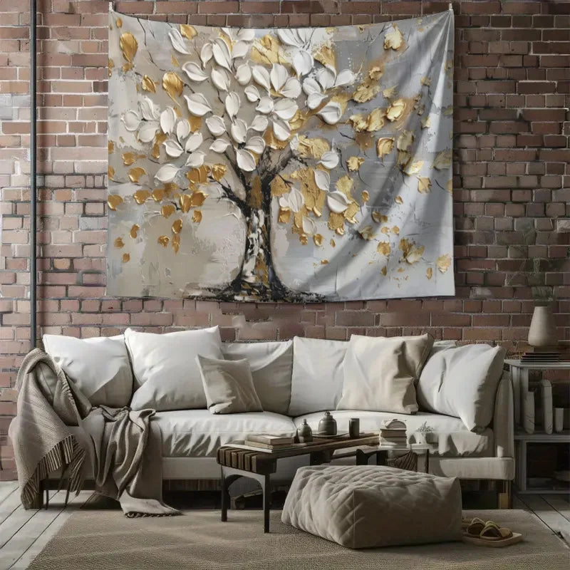 Abstract Gold Leaf Tree Tapestry – Wall Hanging