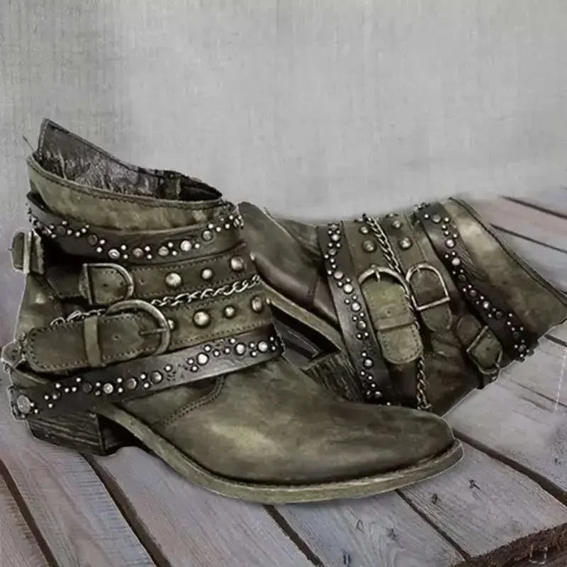 Belt Buckle Platform Ankle Boots – British Style