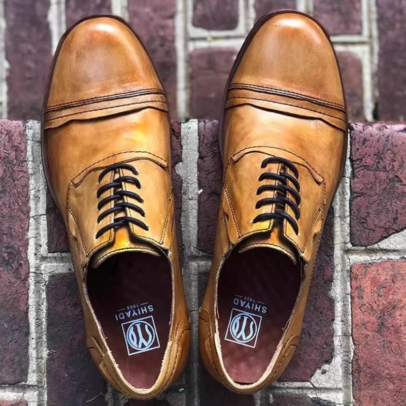 Men's Genuine Leather Oxford Shoes - Vintage Lace-Up Workwear Casual