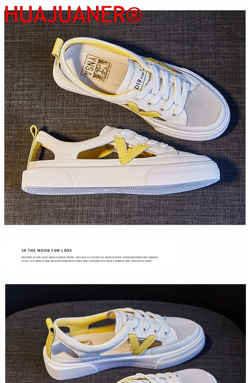 Real Soft Leather Bag Head Sports Sandals Women's Outer Wear New Summer Student All-match Flat Casual White Shoes Woman