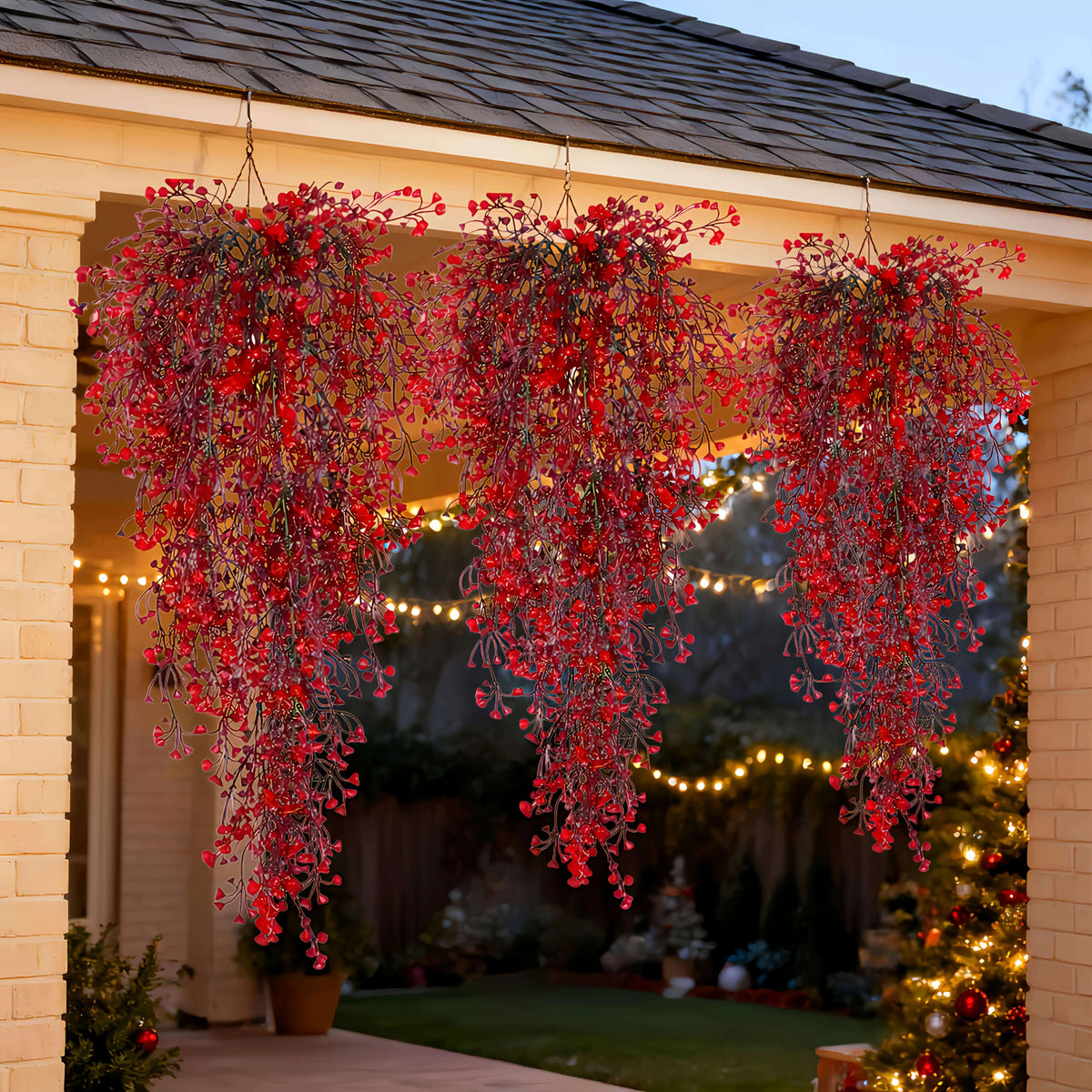 Red Fern Hanging Garlands - 3-Piece Set - Festive Greenery