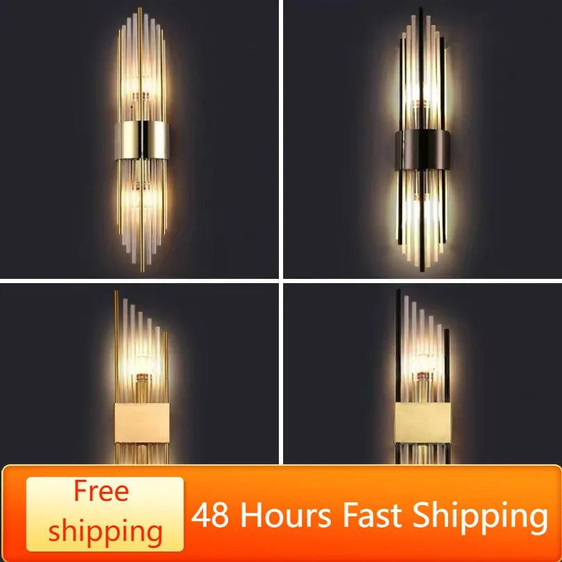 Crystal LED Wall Sconce – Black/Gold, 2 Styles, S/L