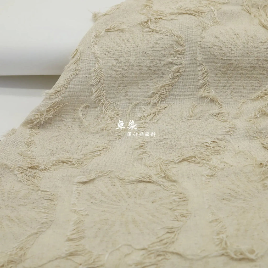 Off White Fringe Cutout Flower Jacquard Linen Cotton Fabric Dress Coat Tablecloth Handmade DIY Home Sewing Designer Fashion