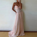 Elegant Pure Color Chiffon Dress Sexy Lace Spliced Mesh Pleated Evening Dress Fashion Hollow Out Sleeveless Halter Banquet Dress
