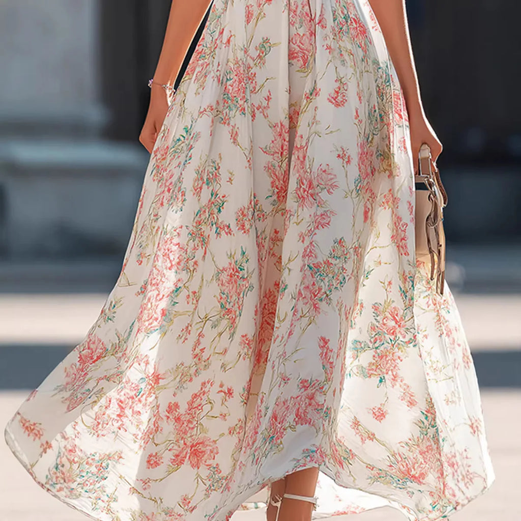 2026 Summer Women's New Style Halter Neck Floral Dress Women's French Style Waist Swing Dress