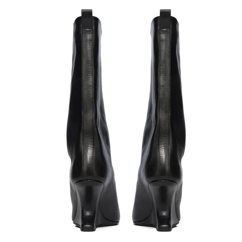 European andAmerican niche newstyle irregular sloping heel pointed sleeve legboots for women's temperament versatile knightboots