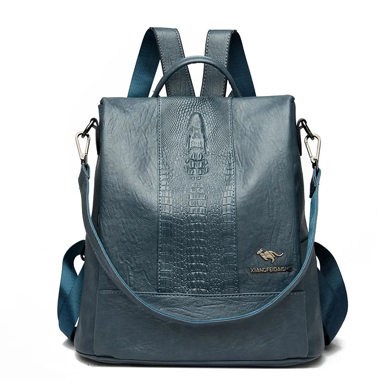 Crocodile Embossed Leather Backpack