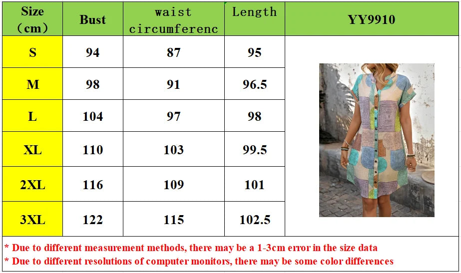 2025 European and American Women's Apparel Foreign Trade Amazon Summer Geometric Print Elegant V-Neck Button-Up Dress
