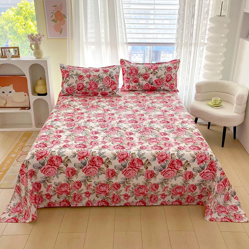 BLOOM FLAT SHEET - Red Flower Printed Bed Sheet - Soft, Vivid & Made to Last