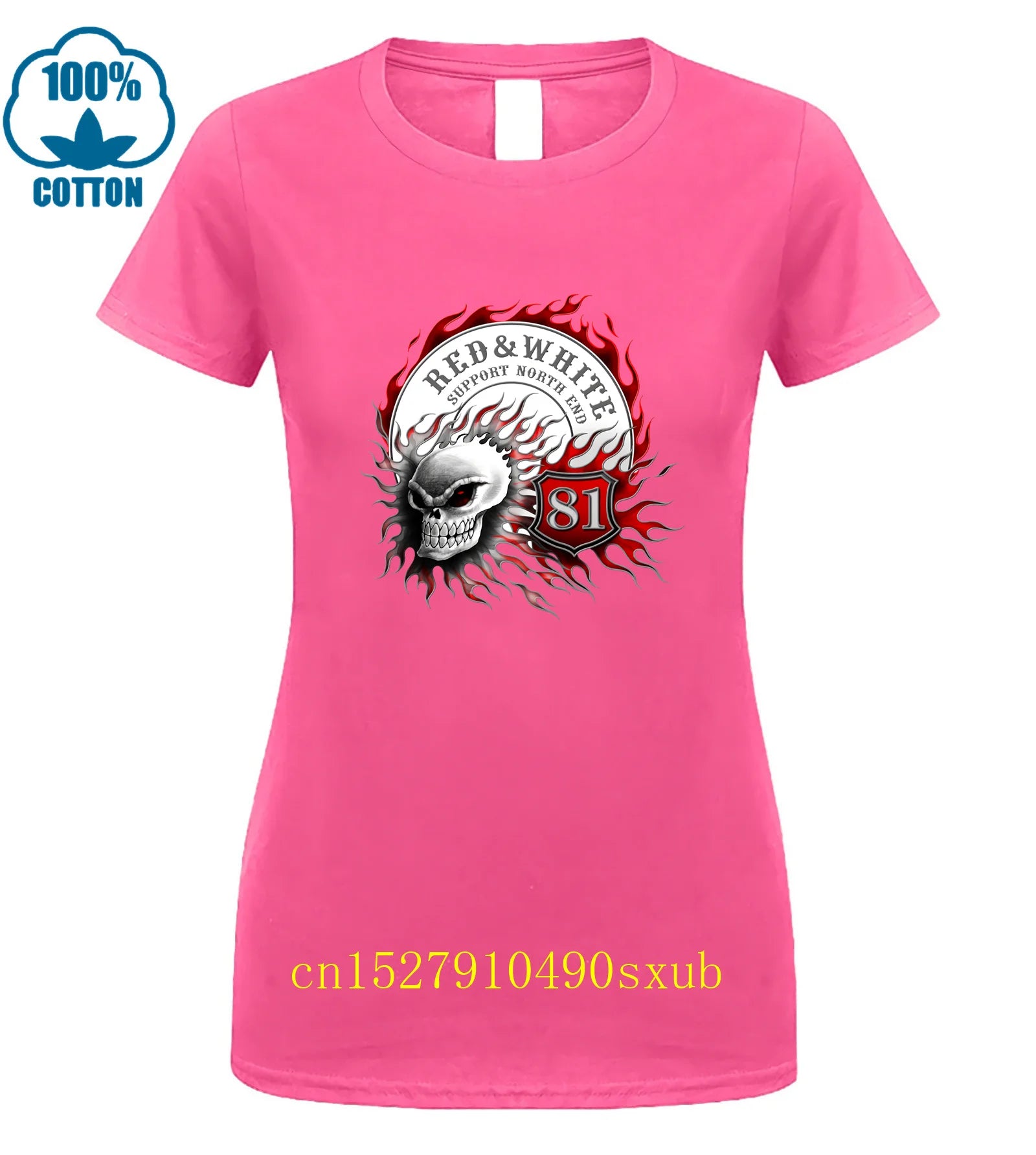 Flaming Skull 81 Biker T-Shirt Red White Support Vintage