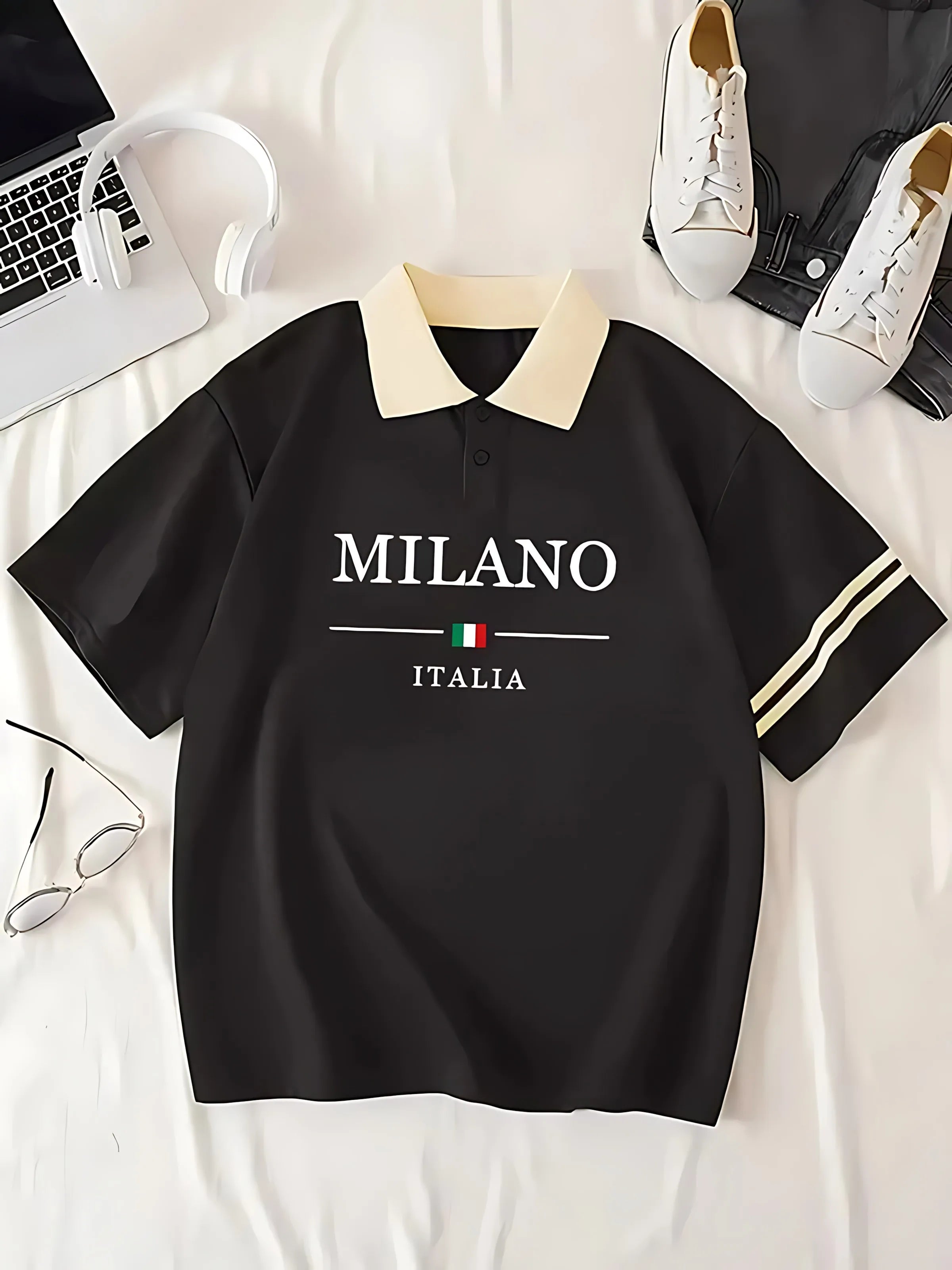 The 2025 summer new men's POLO shirt features a casual, fashionable, comfortable, soft, and breathable 3D letter pattern print