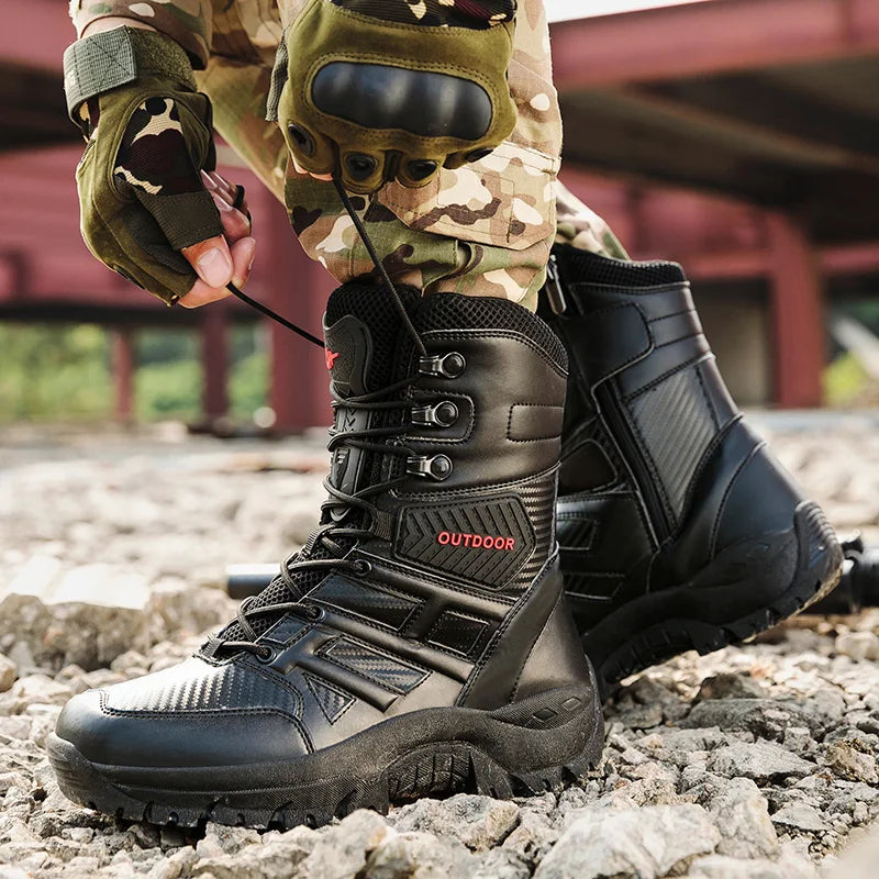 DUNE WALKER - Men's High-Top Leather Ankle Boots - Desert Combat Style