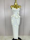 Sexy Fashion White Elegant Strapless Flower Bodycon Long Dress Women Casual Streetwear Club Birthday Party Slim Elegangt Dresses
