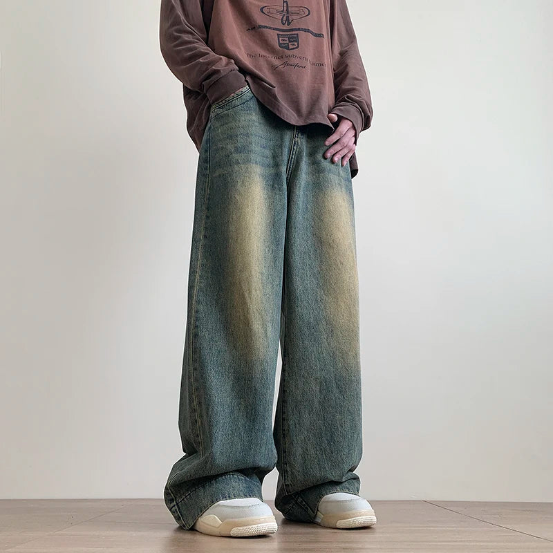 RETRO WIDE - Men's Distressed Vintage Wide Leg Baggy Jeans - Retro Blue, M–XXL
