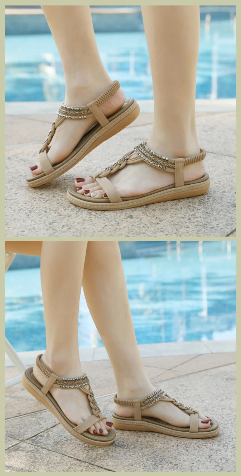 Spring And Summer 2025 New Lightweight And Comfortable Flat Sandals For Women's Elastic Straps Casual Beach Big Size Shoes