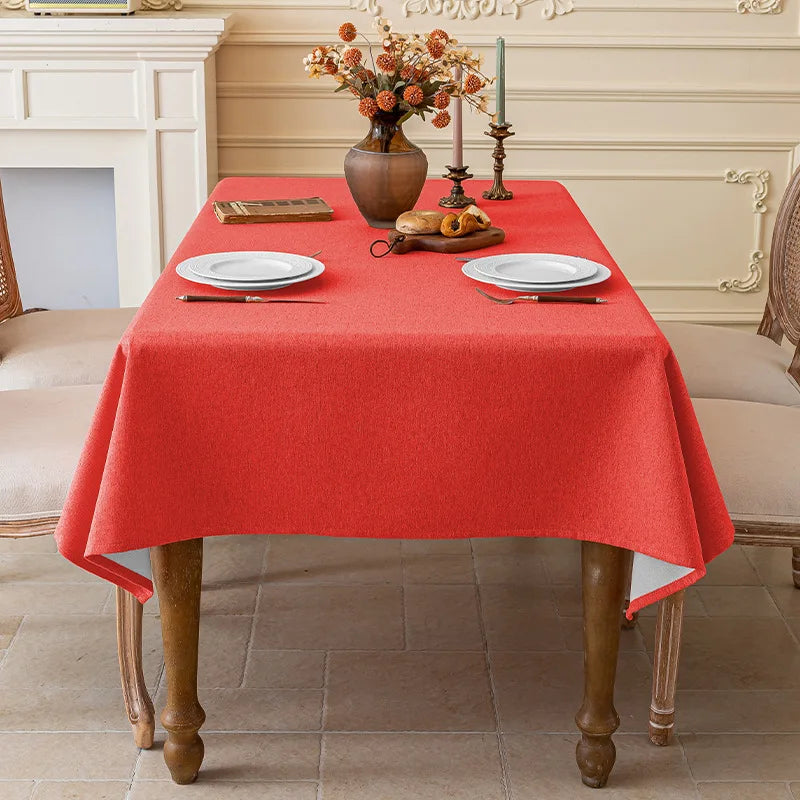 SOLID LINEN-LOOK WATERPROOF TABLECLOTH - Oil & Dust Resistant Rectangle Cover - Every Meal, No Stress