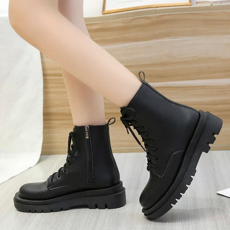 Platform Ankle Boots – Side Zip Square Heel