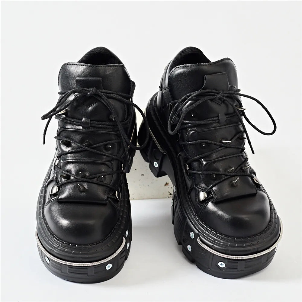 Punk Rivet Ankle Boots – Lace-Up Platform Butterfly