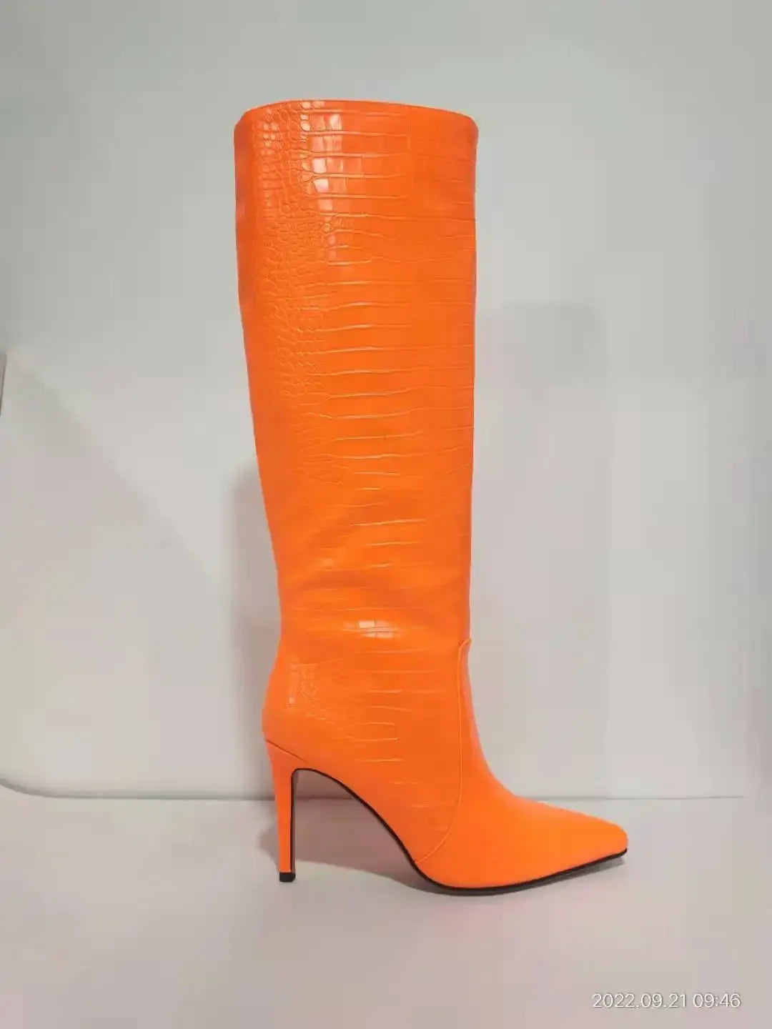 Croc-Embossed Knee-High Stiletto Boots