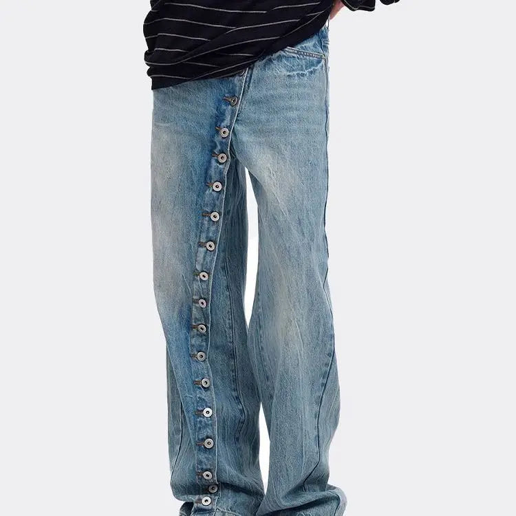 High Waist Wide Leg Jeans - Retro Print