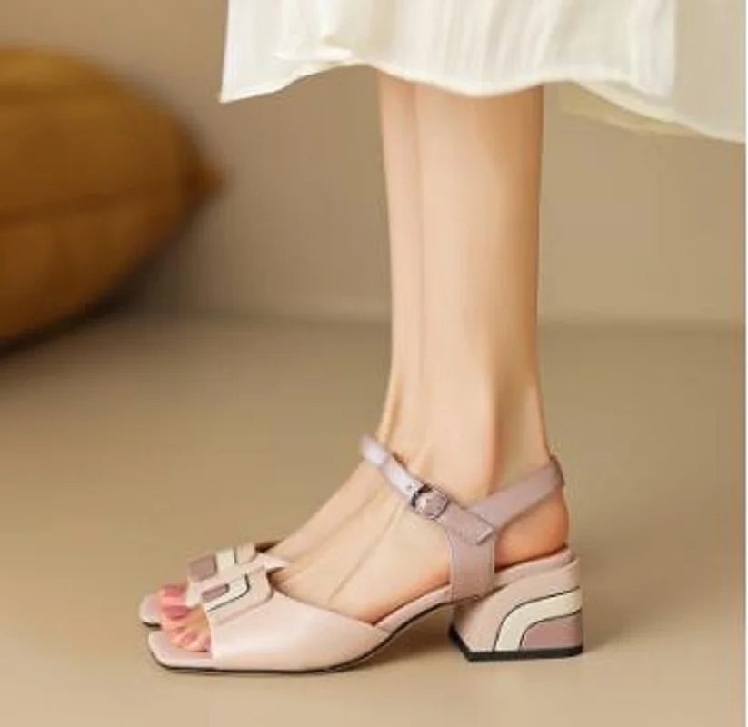 【JOCHEBED HU】Summer Genuine Leather Chunky Sandals Sexy Women High Heels Shoes New Brand Party Designer Slingback Pumps 33-46
