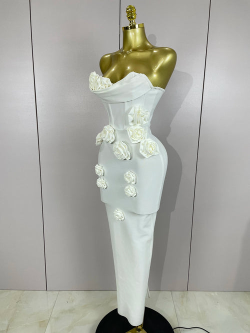 3D Rose Corset Maxi Dress