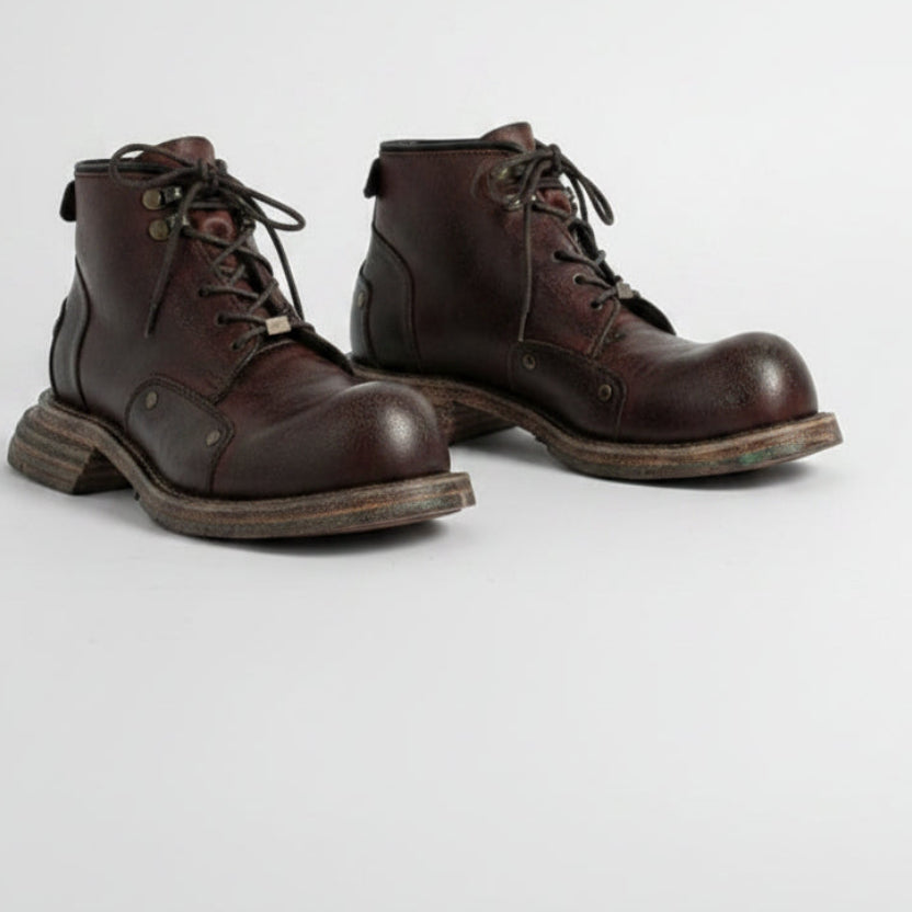 Vintage Cargo Motorcycle Boots - Handmade Genuine Leather High-Top Retro Plus Size