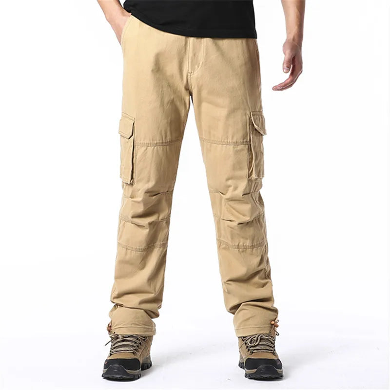 Men's Tactical Cargo Pants - Large Pockets Elastic Waist - Pure Cotton Outdoor