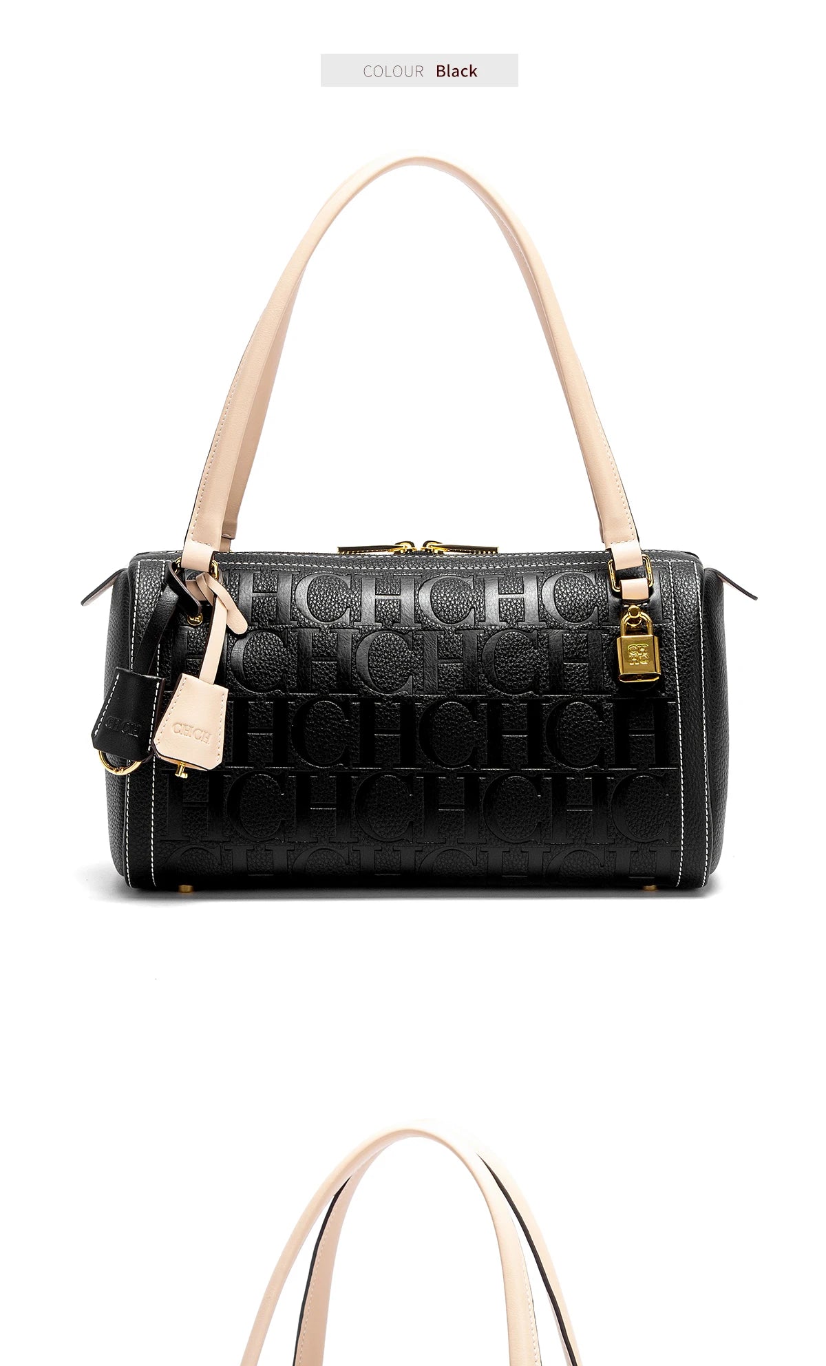 C-H Women's Boston Bag Autumn Winter New Collection Letter Design Texture Shoulder Bags