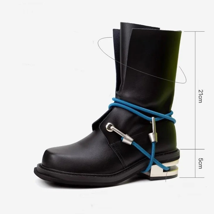 CABLE HOOK - Men's 90s Vintage Mid-Calf Boots - Metal Hooks, Lace-Up, Waterproof, EU 36–46