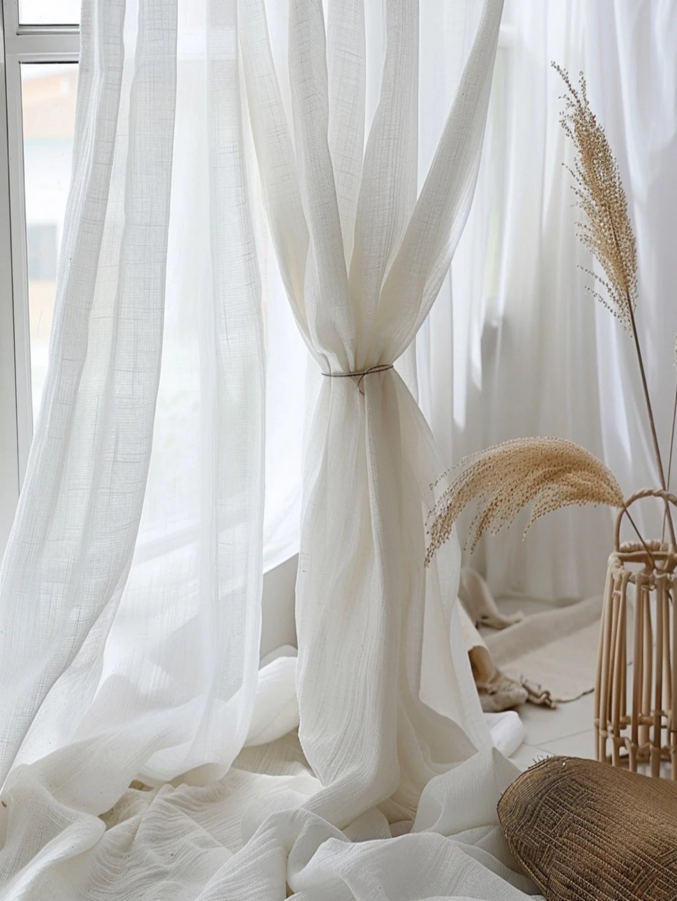 WARM WHITE SHEER CURTAINS - Linen Look, Multi-Size - Soft Natural Light