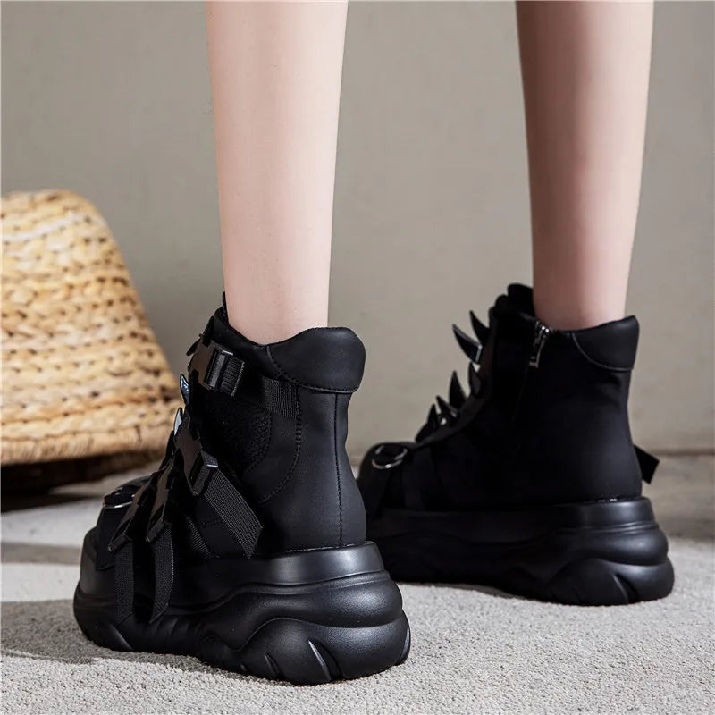 Rivet Heavy Metal Punk Ankle Boots – Wedge Platform