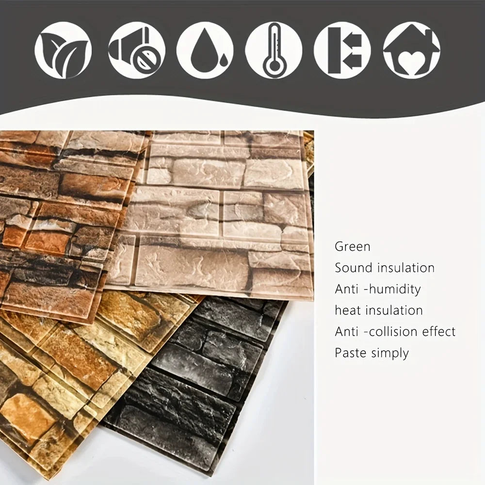 3D FOAM BRICK WALLPAPER - 70cm Wide - Waterproof Wall Decor