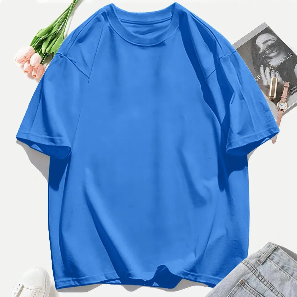 Woman 100% Cotton T Shirts Solid Color Casual T-Shirt O-Neck Summer Tops For Women Fashion Oversized Female Sportswear
