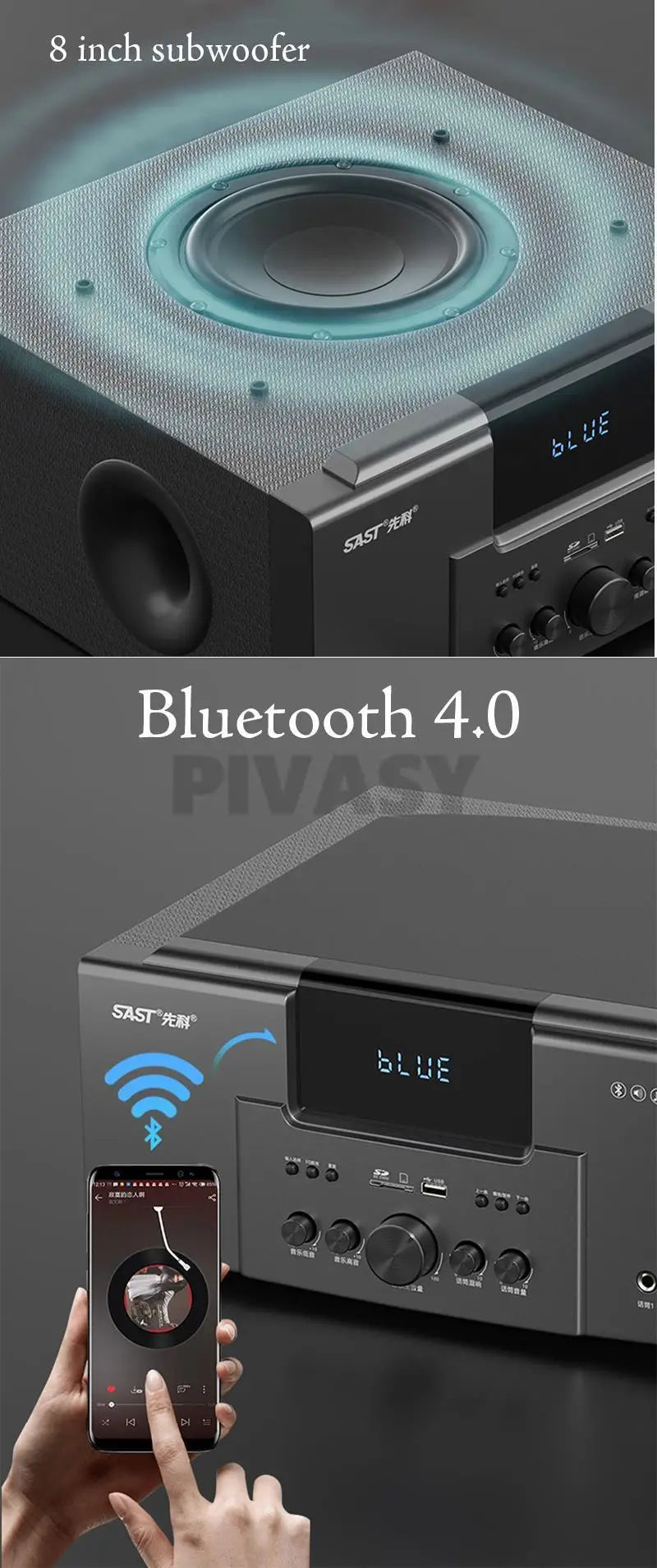 160W Home Theater 5.1 – Bluetooth Speaker 8 Inch Subwoofer Karaoke TV