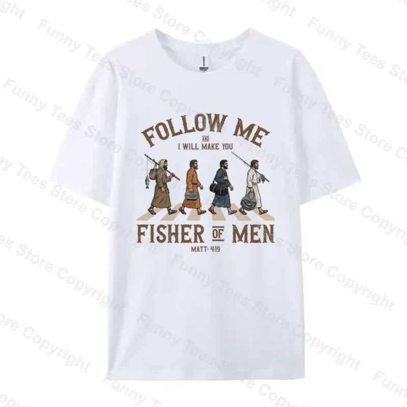 Fisher of Men Bible Verse T Shirt Retro Cartoon Funny Christian T-Shirts Religious Graphic Tees Men Women Cotton Faith Tops Gift