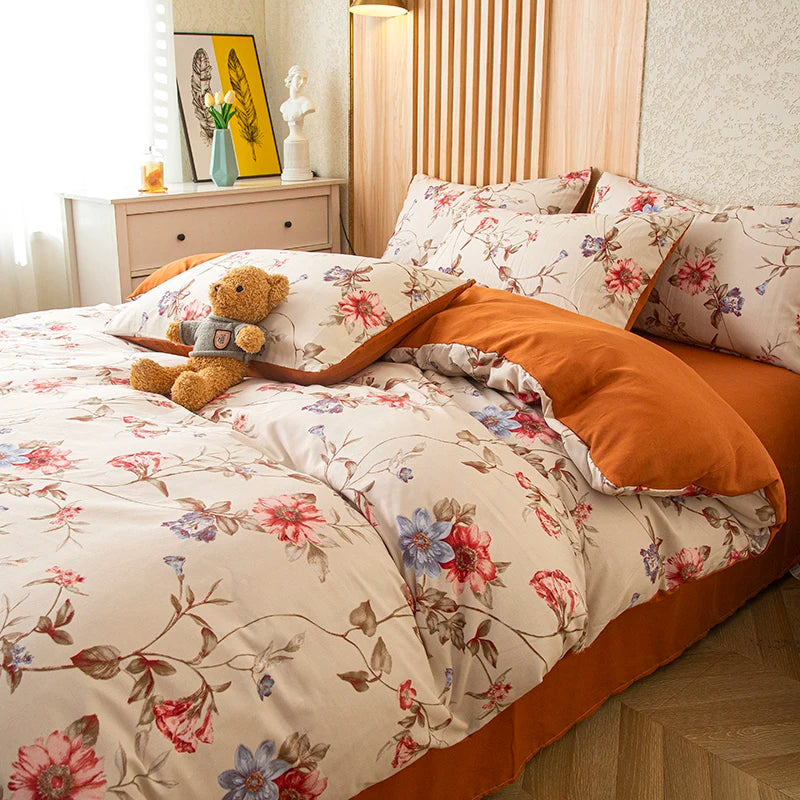 BLOOM & REST - Flower Printed Duvet Cover - Washed Cotton, Without Pillowcase