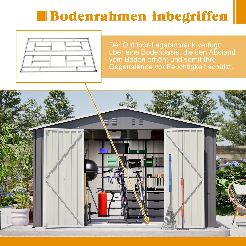 GARDEN STORAGE SHED - 289 × 239 × 191 cm - Reinforced Weatherproof Steel