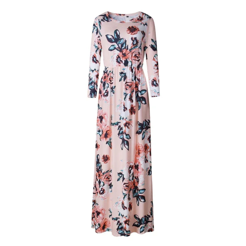 Summer Maxi Dress Women 2025 Pink Floral Print Boho Beach Dress Ladies Evening Party Long Dress Sundress Vestidos De Festa 3XL