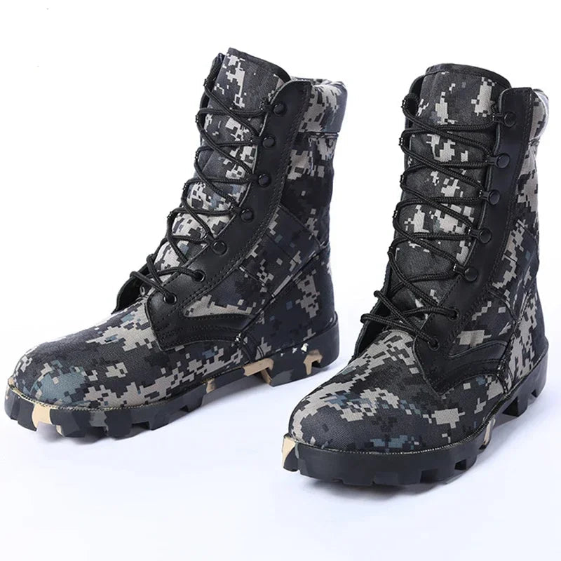 Tactical Camo Combat Ankle Boots - Outdoor Hiking Work Boot Panama Sole Flat