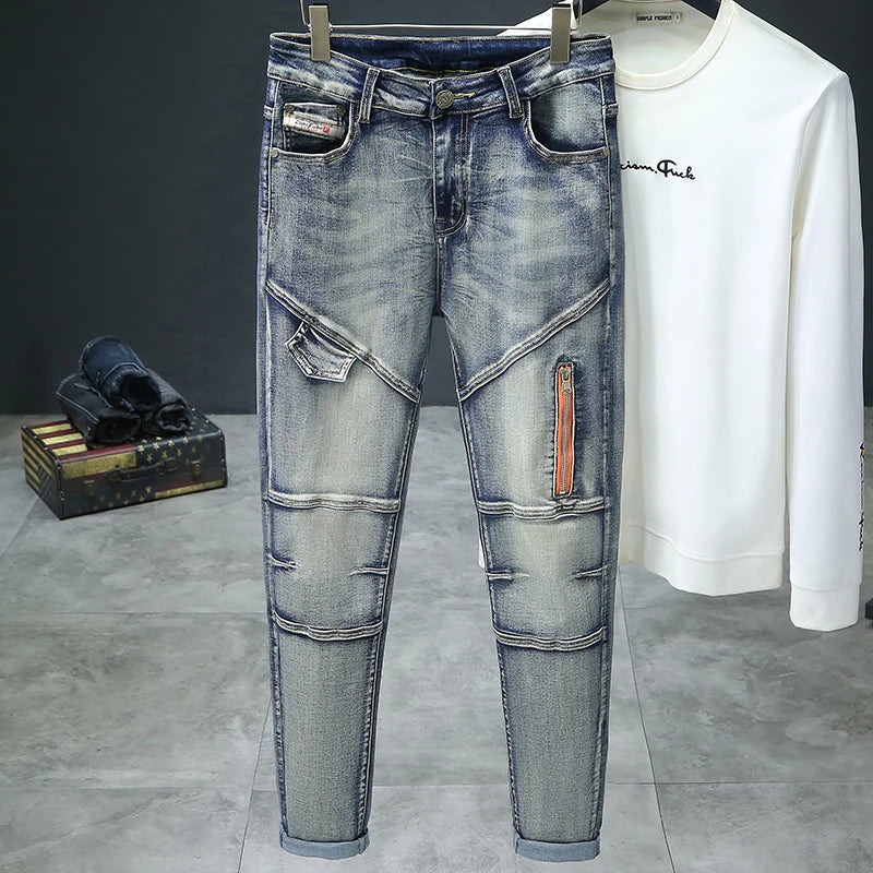 MOTO SLIM - Men's Retro Slim Skinny Jeans - Vintage Wash, W28–38